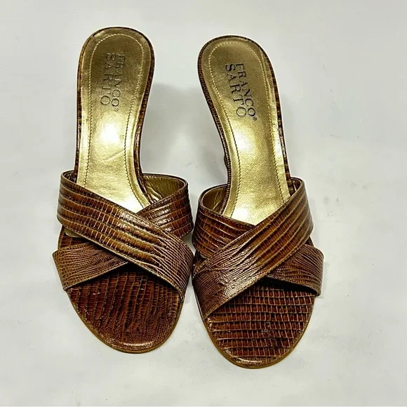 Franco Sarto Wedge Slide Brown Leather Sandals Size 6.5 M - Picture 2 of 5
